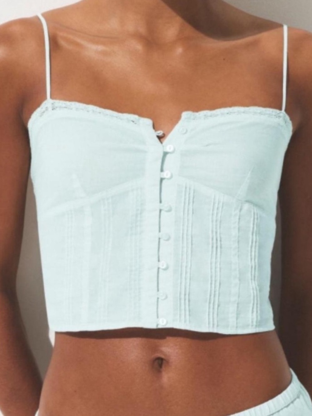 SKIMS Light Blue Lace-Trim Button Crop Camisole